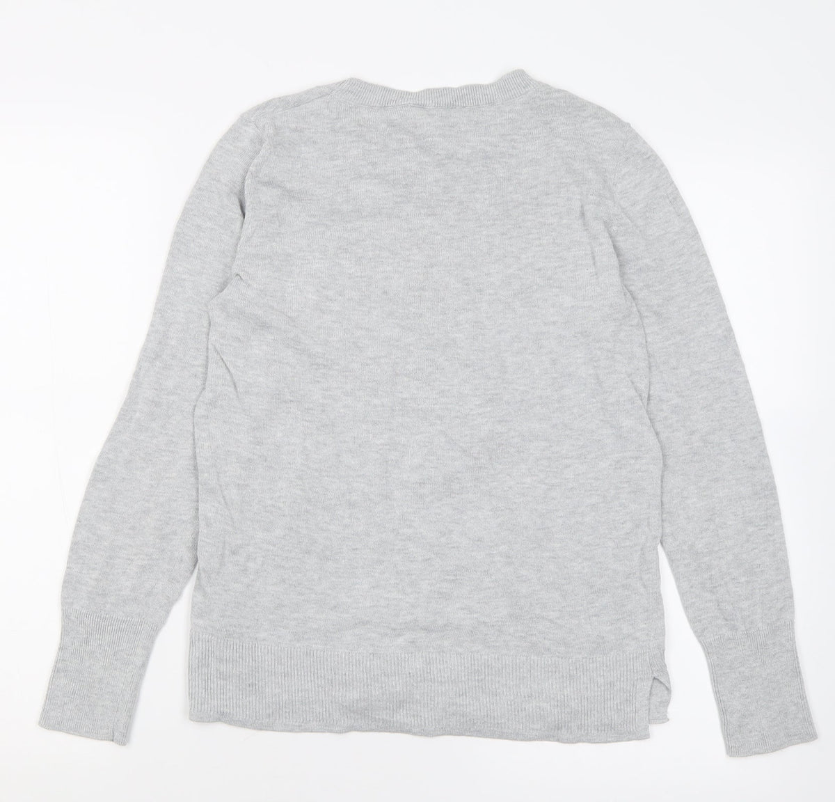 Back view of Time and Tru women’s grey crew neck polyester jumper, size UK 6