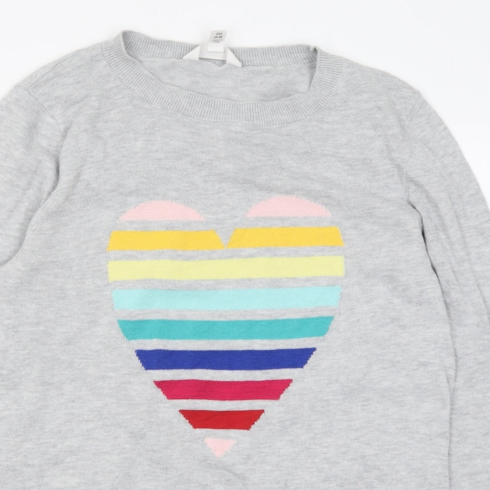 Close-up detail of Time and Tru women’s grey crew neck polyester jumper, size UK 6