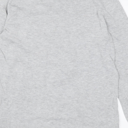 Brand and care label for Time and Tru women’s grey crew neck polyester jumper, size UK 6