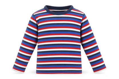 Front view of Mothercare boys’ blue striped cotton basic casual, size 2, years crew neck pullover