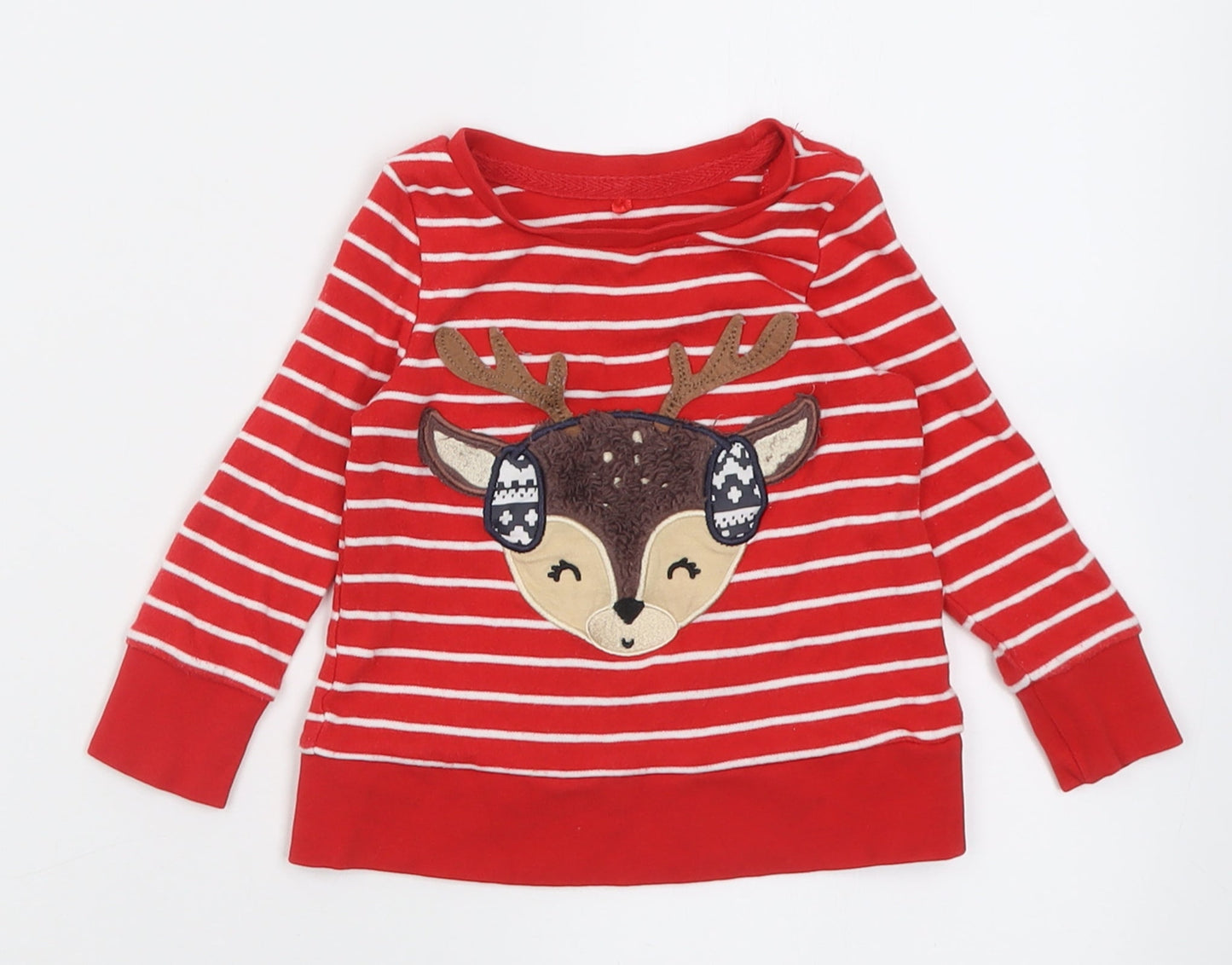 George Baby Red Striped Cotton Basic Casual Size 12-18 Months Crew Neck Pullover
