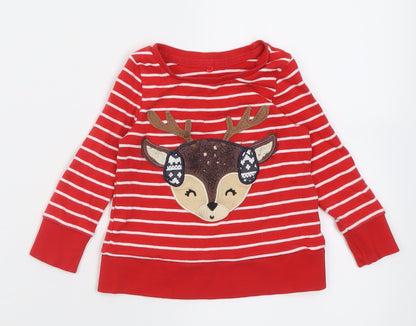 George Baby Red Striped Cotton Basic Casual Size 12-18 Months Crew Neck Pullover
