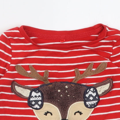 George Baby Red Striped Cotton Basic Casual Size 12-18 Months Crew Neck Pullover