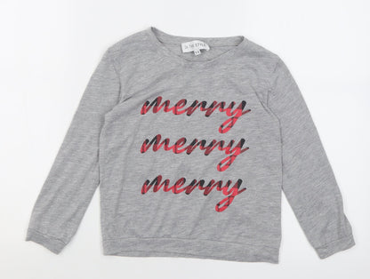 Additional front view of In the Style girls’ grey polyester basic casual, size 5-6, years crew neck pullover - christmas