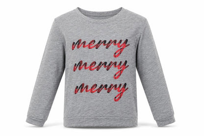 Front view of In the Style girls’ grey polyester basic casual, size 5-6, years crew neck pullover - christmas