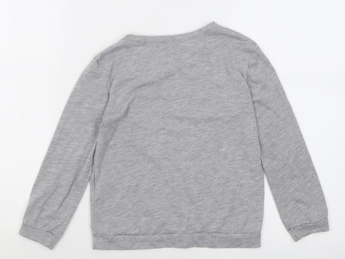 Back view of In the Style girls’ grey polyester basic casual, size 5-6, years crew neck pullover - christmas