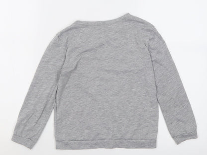 Back view of In the Style girls’ grey polyester basic casual, size 5-6, years crew neck pullover - christmas