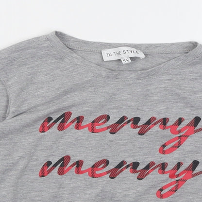 Close-up detail of In the Style girls’ grey polyester basic casual, size 5-6, years crew neck pullover - christmas