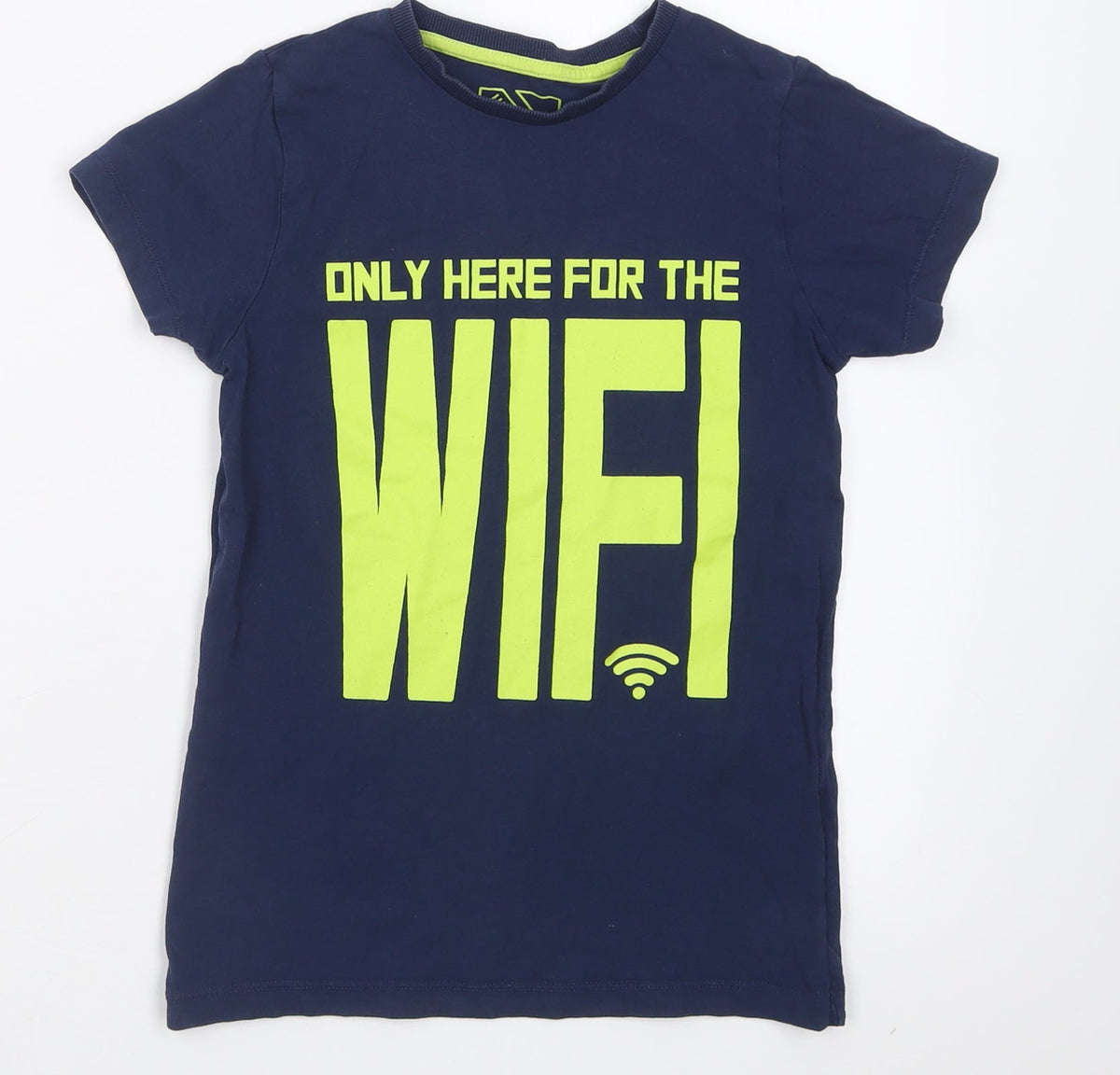 Front view of Matalan boys’ blue cotton basic t-shirt, size 8, years crew neck pullover
