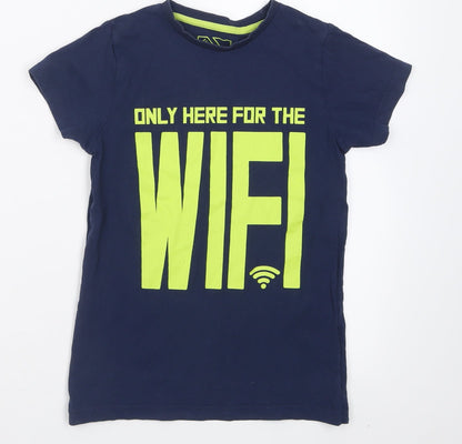 Front view of Matalan boys’ blue cotton basic t-shirt, size 8, years crew neck pullover