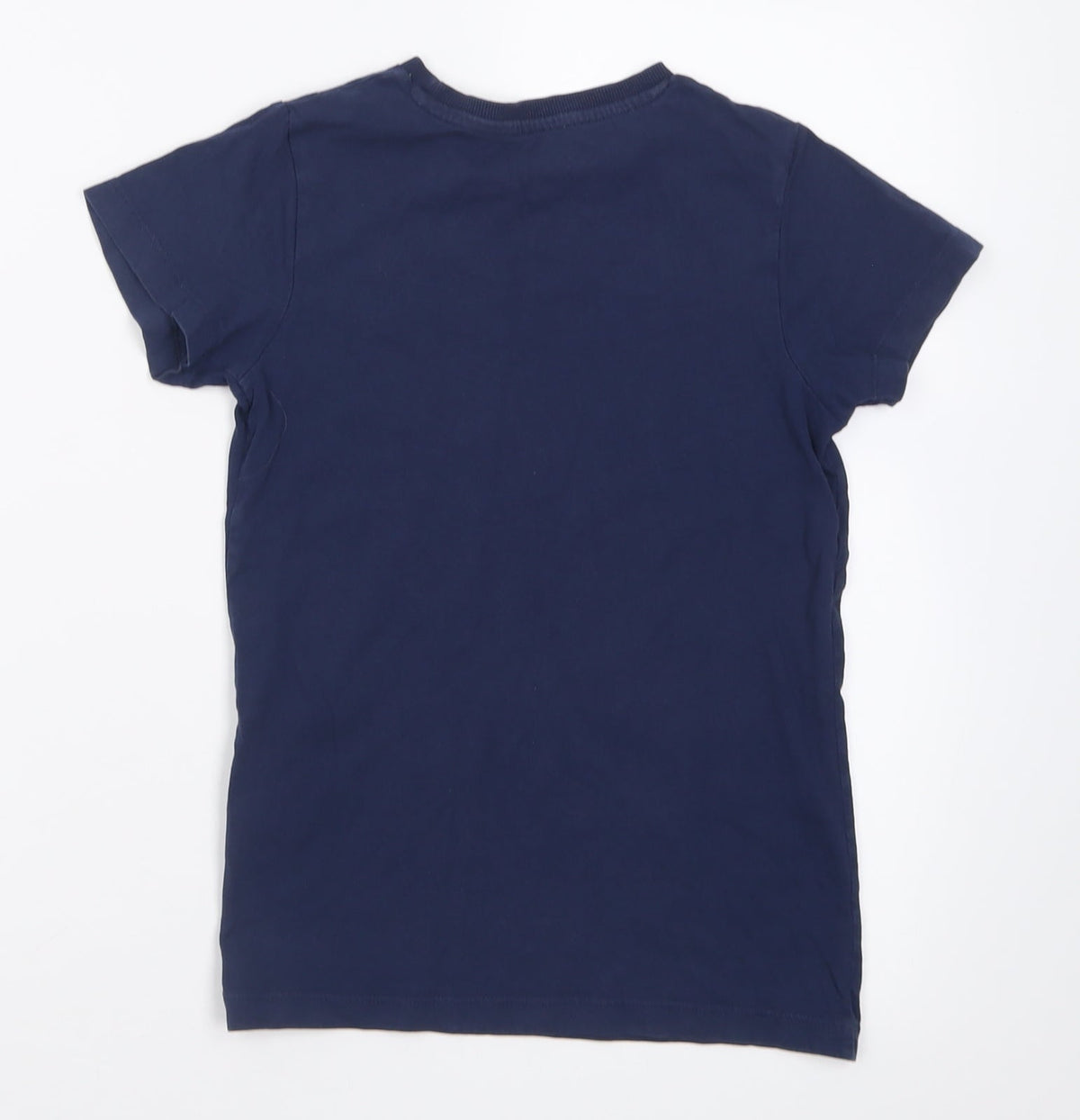 Back view of Matalan boys’ blue cotton basic t-shirt, size 8, years crew neck pullover