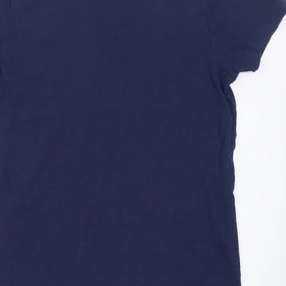 Brand and care label for Matalan boys’ blue cotton basic t-shirt, size 8, years crew neck pullover