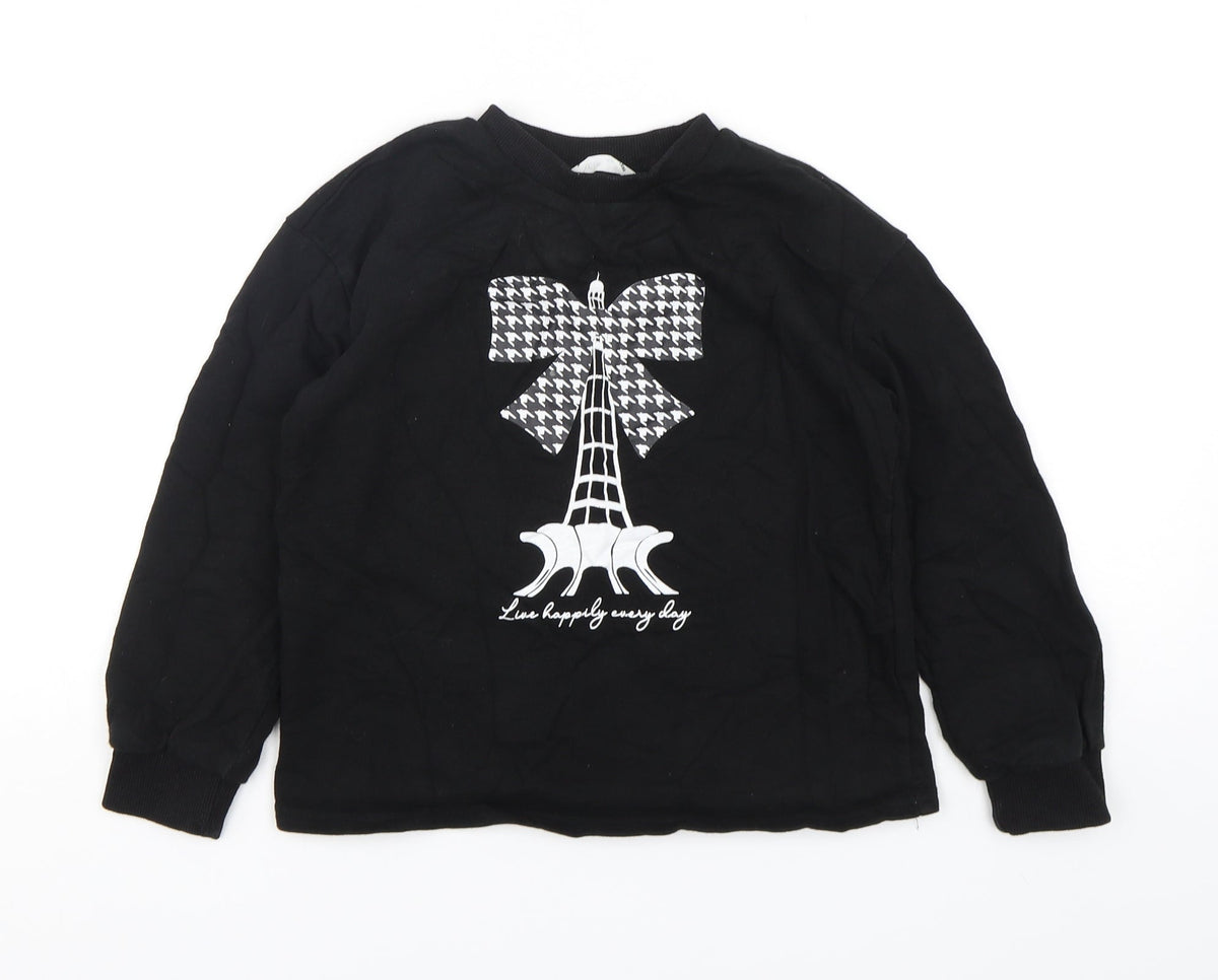 Additional front view of SHEIN girls’ black cotton pullover sweatshirt, size 9, years pullover