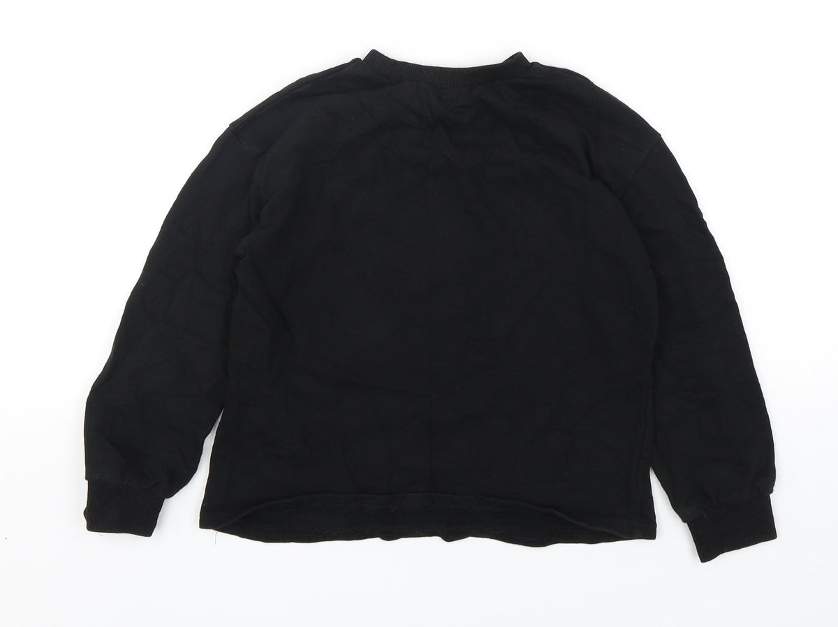 Back view of SHEIN girls’ black cotton pullover sweatshirt, size 9, years pullover