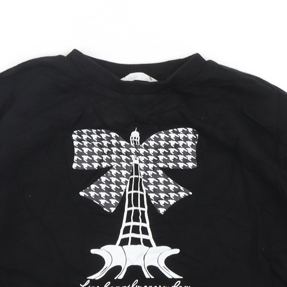 Close-up detail of SHEIN girls’ black cotton pullover sweatshirt, size 9, years pullover