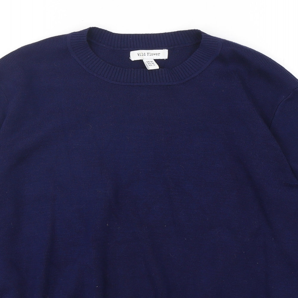 Womens UK Size M Wild Flower Blue Pullover Jumper