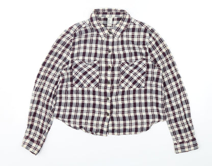 FOREVER 21 Womens Multicoloured Plaid Cotton Cropped Button-Up Size S Collared