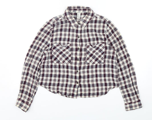 FOREVER 21 Womens Multicoloured Plaid Cotton Cropped Button-Up Size S Collared