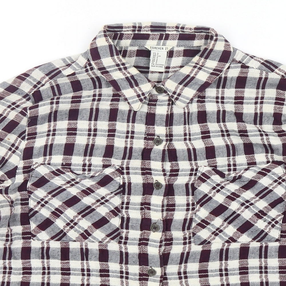FOREVER 21 Womens Multicoloured Plaid Cotton Cropped Button-Up Size S Collared