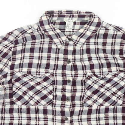 FOREVER 21 Womens Multicoloured Plaid Cotton Cropped Button-Up Size S Collared