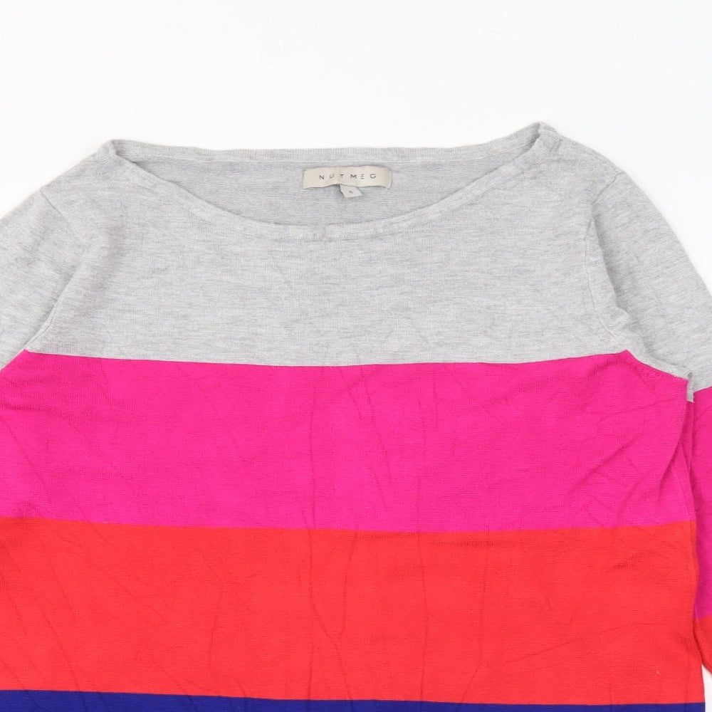 Nutmeg Womens Multicoloured Scoop Neck Striped Viscose Pullover Jumper Size 8