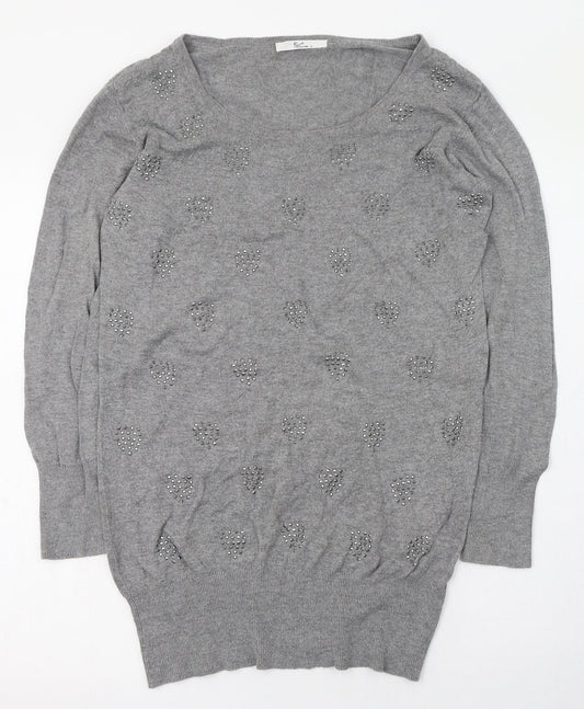 Klass Womens Grey Scoop Neck  Viscose Pullover Jumper Size 8