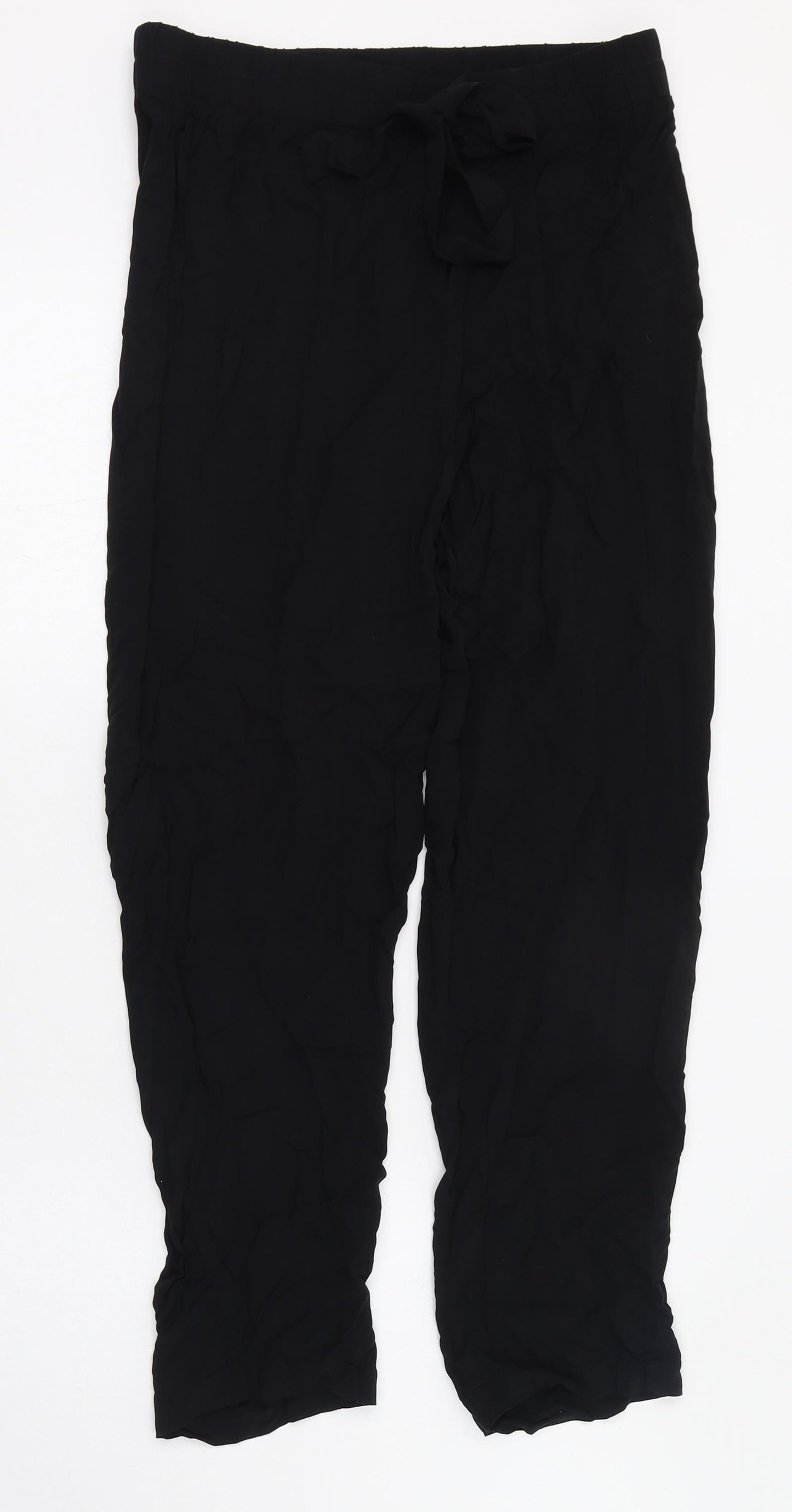 Primark Womens Black  Viscose Capri Trousers Size 10 L26 in Regular Tie