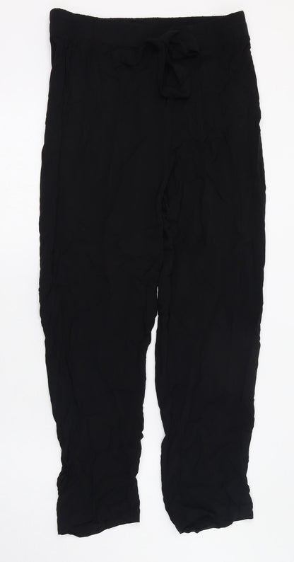 Primark Womens Black  Viscose Capri Trousers Size 10 L26 in Regular Tie