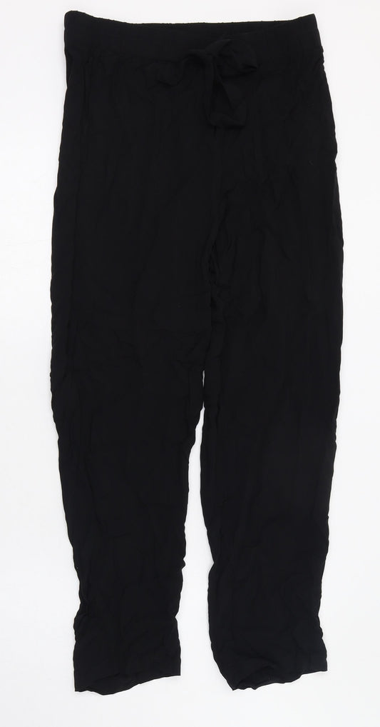Primark Womens Black  Viscose Capri Trousers Size 10 L26 in Regular Tie