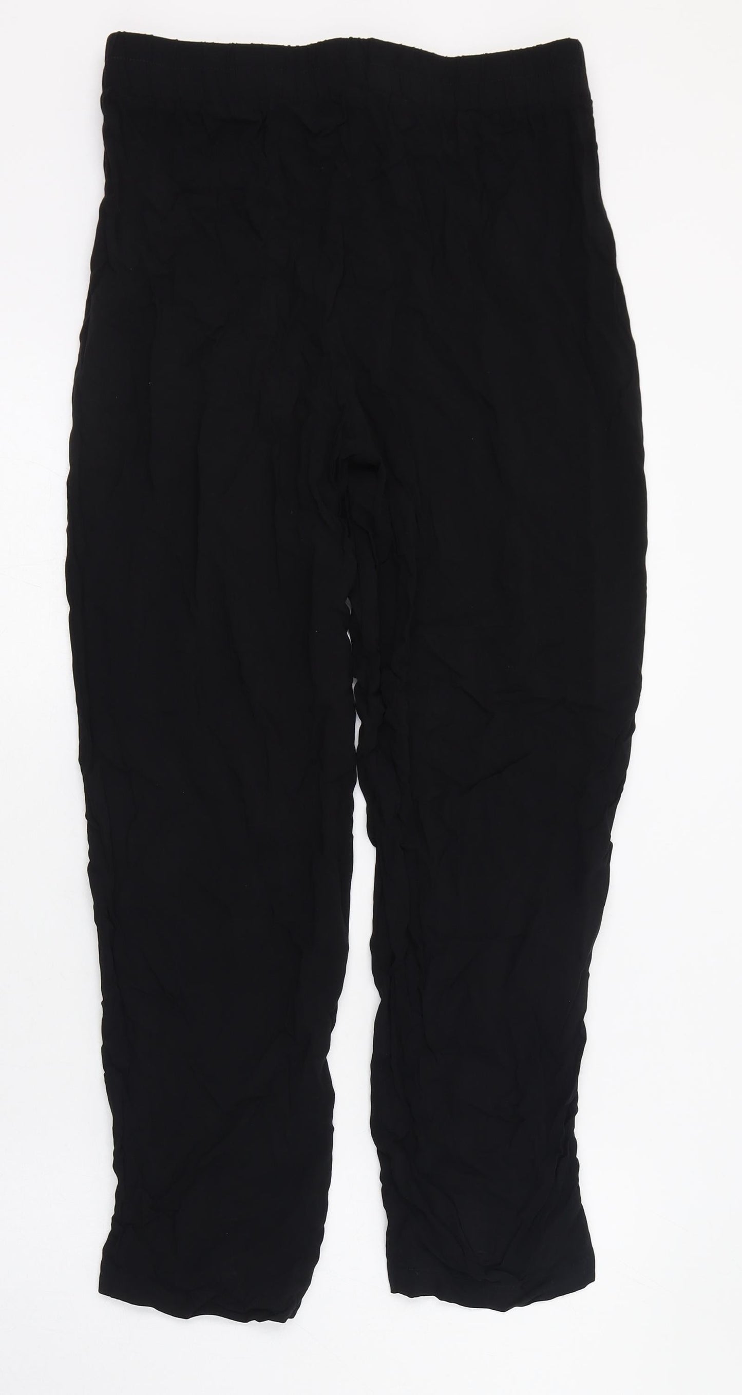 Primark Womens Black  Viscose Capri Trousers Size 10 L26 in Regular Tie