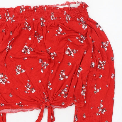 Womens UK Size 8 H&M Red Cropped T-Shirt