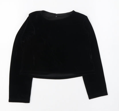 Additional front view of Dunnes girls’ black polyester basic t-shirt, size 5, years round neck button