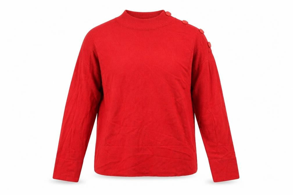 Front view of Next Knitwear women’s red round neck viscose jumper, size UK 12