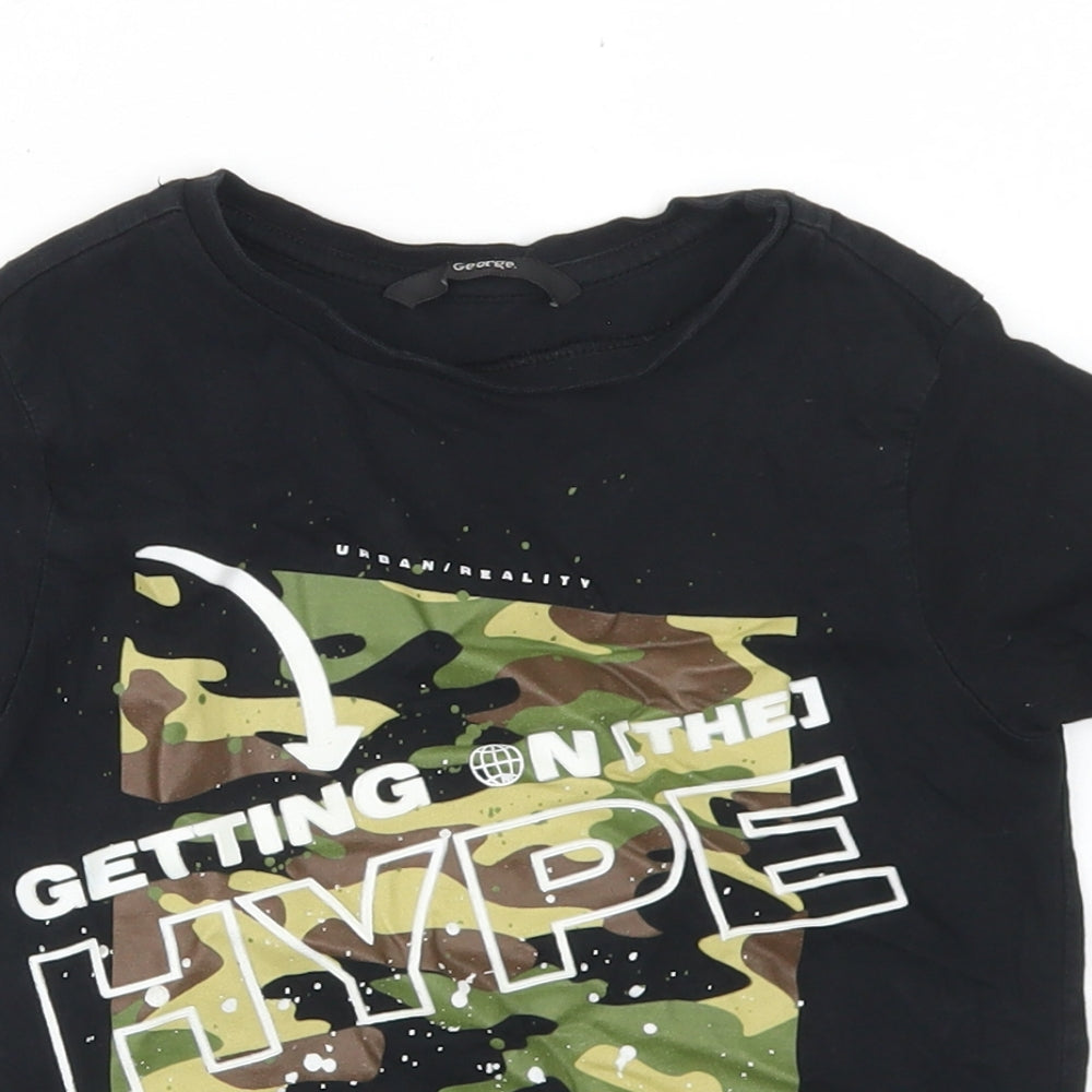 George Boys Black  Cotton Basic T-Shirt Size 4-5 Years Crew Neck  - Hype