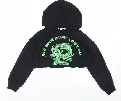 SheIn Girls Black  Cotton Pullover Hoodie Size 6 Years   - Cropped