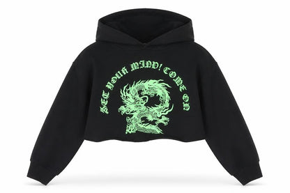 Front view of SHEIN girls’ black cotton pullover hoodie, size 6, years - cropped