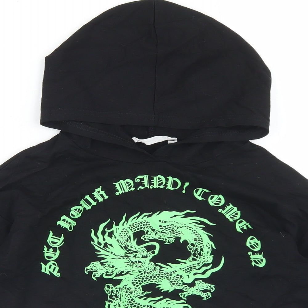 SheIn Girls Black  Cotton Pullover Hoodie Size 6 Years   - Cropped
