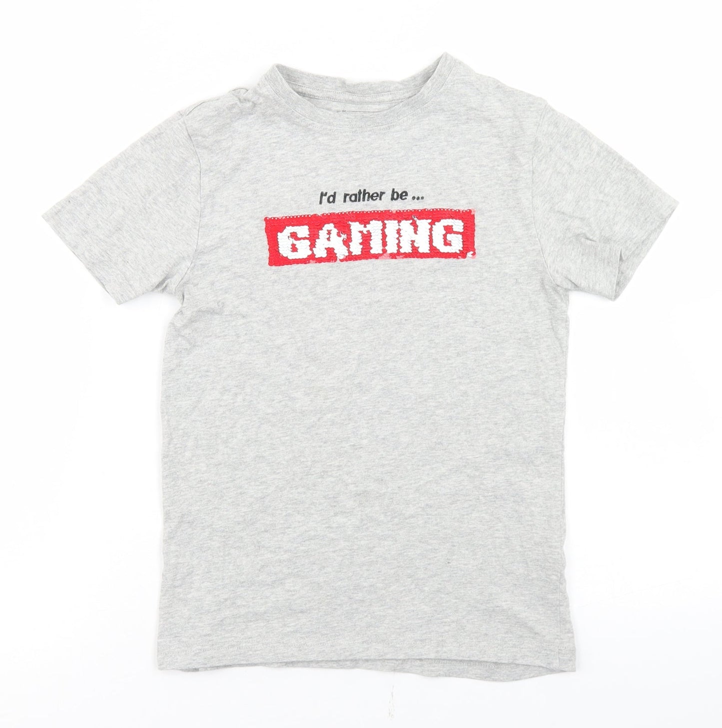 NEXT Boys Grey  Cotton Basic T-Shirt Size 8 Years Crew Neck  - Gaming Reversible Sequins