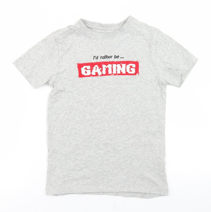 NEXT Boys Grey  Cotton Basic T-Shirt Size 8 Years Crew Neck  - Gaming Reversible Sequins