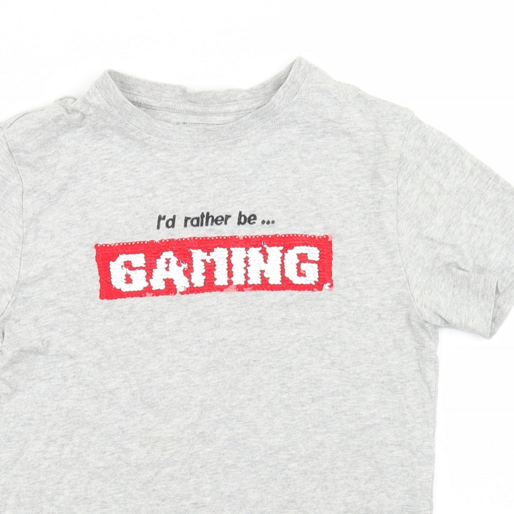 NEXT Boys Grey  Cotton Basic T-Shirt Size 8 Years Crew Neck  - Gaming Reversible Sequins