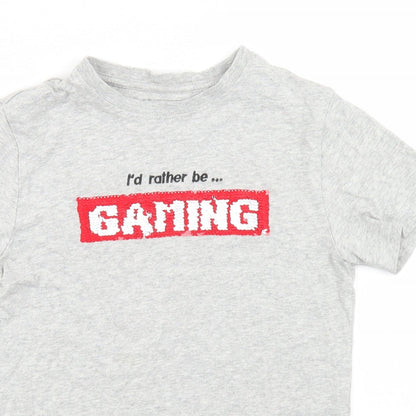 NEXT Boys Grey  Cotton Basic T-Shirt Size 8 Years Crew Neck  - Gaming Reversible Sequins