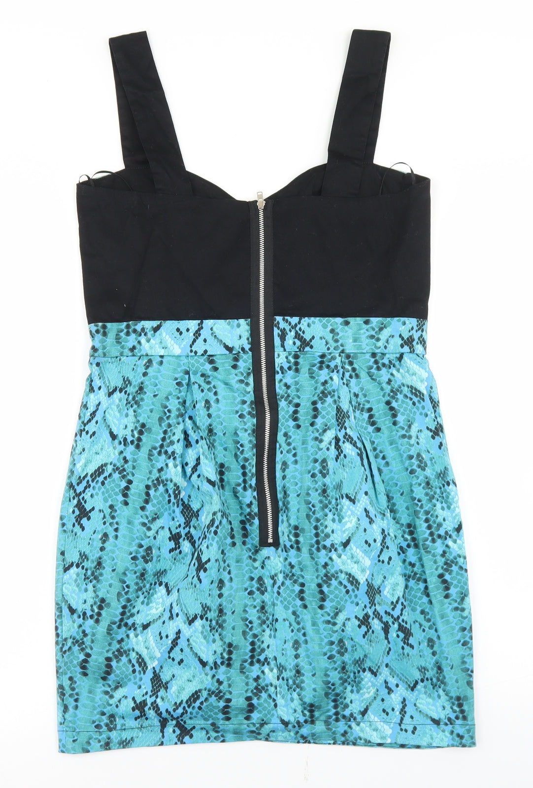 Drama Queen Womens Blue Animal Print Cotton Pencil Dress  Size 12  Sweetheart Zip