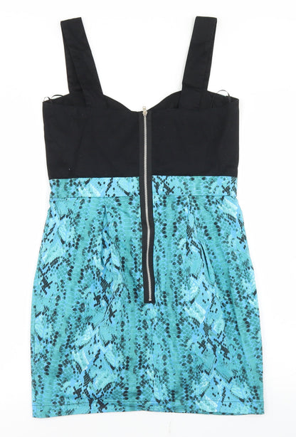 Drama Queen Womens Blue Animal Print Cotton Pencil Dress  Size 12  Sweetheart Zip