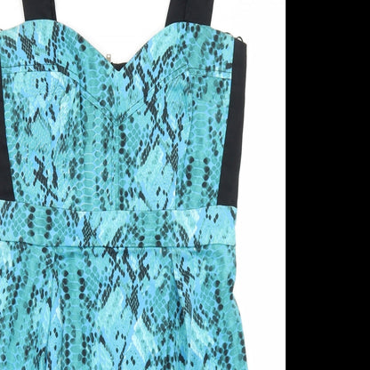 Drama Queen Womens Blue Animal Print Cotton Pencil Dress  Size 12  Sweetheart Zip