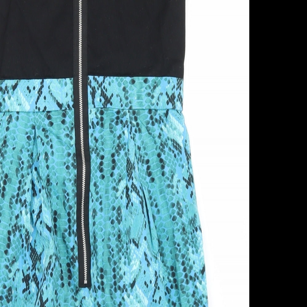 Drama Queen Womens Blue Animal Print Cotton Pencil Dress  Size 12  Sweetheart Zip