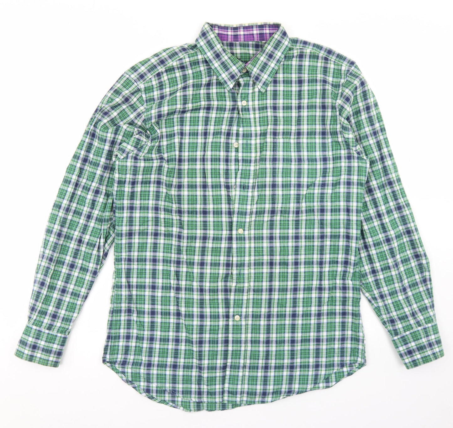 The Savile Row Company Mens Green Plaid Polyester  Button-Up Size M Collared Button