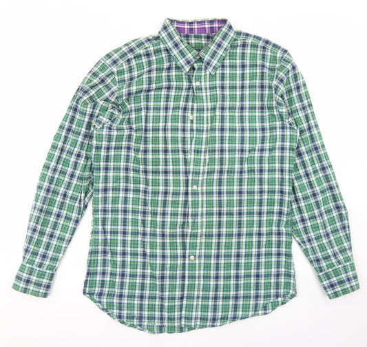 The Savile Row Company Mens Green Plaid Polyester  Button-Up Size M Collared Button