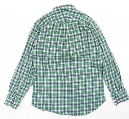 The Savile Row Company Mens Green Plaid Polyester  Button-Up Size M Collared Button