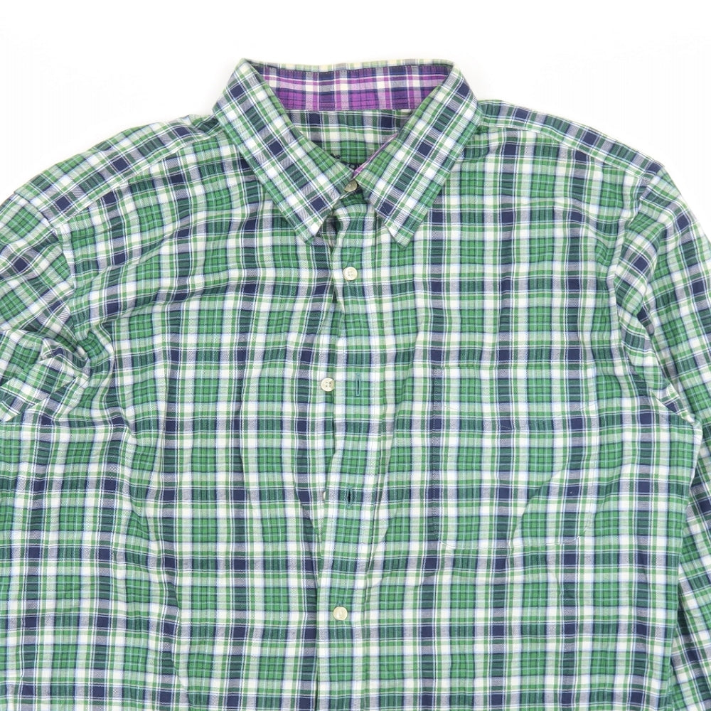 The Savile Row Company Mens Green Plaid Polyester  Button-Up Size M Collared Button