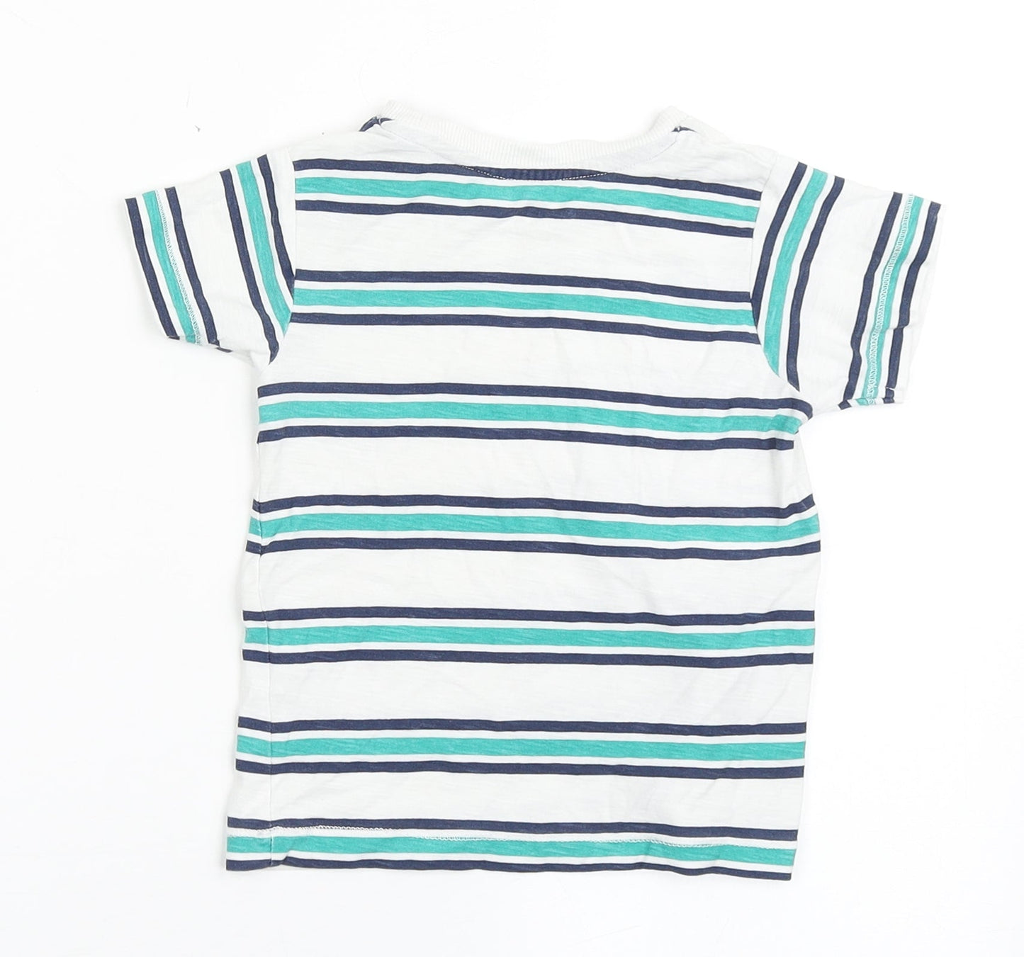 Matalan Boys White Striped 100% Cotton Basic T-Shirt Size 12-18 Months Round Neck Pullover